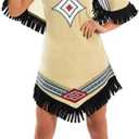 fun shack Native American Costume Women, Native American Dress for Women, Warrior Princess Costume Women (Small, White)