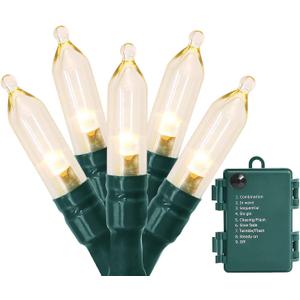 Christmas Lights, Battery Operated String Lights 18ft 50 LED 8 Modes LED Mini Lights with Timer for Christmas Tree Wreath Party Home Indoor Outdoor Decor, Waterproof, Warm White