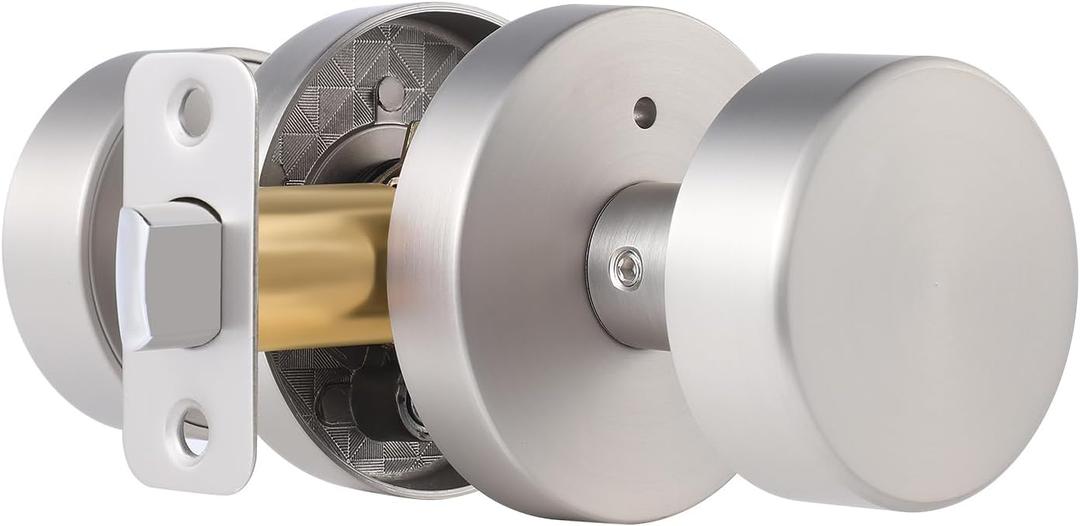 Brushed Nickel Door Knobs Interior, Satin Nickel Privacy Door Knob Interior with Lock, Round Modern Keyless Bedroom and Bathroom Door Handles (1 Pack Privacy)