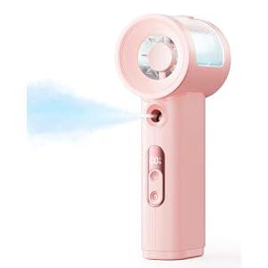 SWEETFULL Handheld Misting Fan Portable - 5000mAh Rechargeable Battery, Powerful Turbo Personal Mister Fans, 5 Speed, Mini Water Spray Mist Hand Fan for Travel, Outdoors, Beach Vacation (Pink)