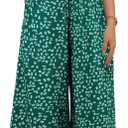 BeryLove Women Floral Casual Jumpsuit Summer Off The Shoulder Wide Leg Vacation Beach Jumpsuits with Pockets (Green, XL)