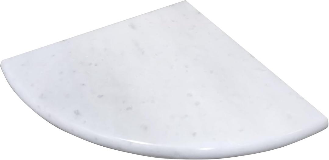 White Marble Corner Shower Shelf, 9 Inch Stone Corner Shelves for Bathroom Wall Mounted Both Sides Polished (1)
