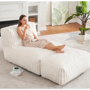 Hobestluk Big Bean Bag Lounger Chairs Large Beanbag Chair for Adults Bean Bag Sofa with Memory Foam Filled for Living Room, Bedroom or Balcony (Stripe White)