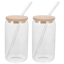 2 Pack Glass Cups with Bamboo Lids and Straws 16 oz, Gifts for Women, Drinking glasses set, Iced Coffee, Tea Cup, Cute Aesthetics Tumbler Cup, Mothers Day, Birthday Gifts for Her Mom