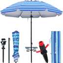 HOMEDEMO 7FT Beach Umbrella with Table & Anchor, Heavy Duty Windproof with UPF 50+ Sun Protection, Outdoor Umbrellas with Adjustable Aluminum Pole