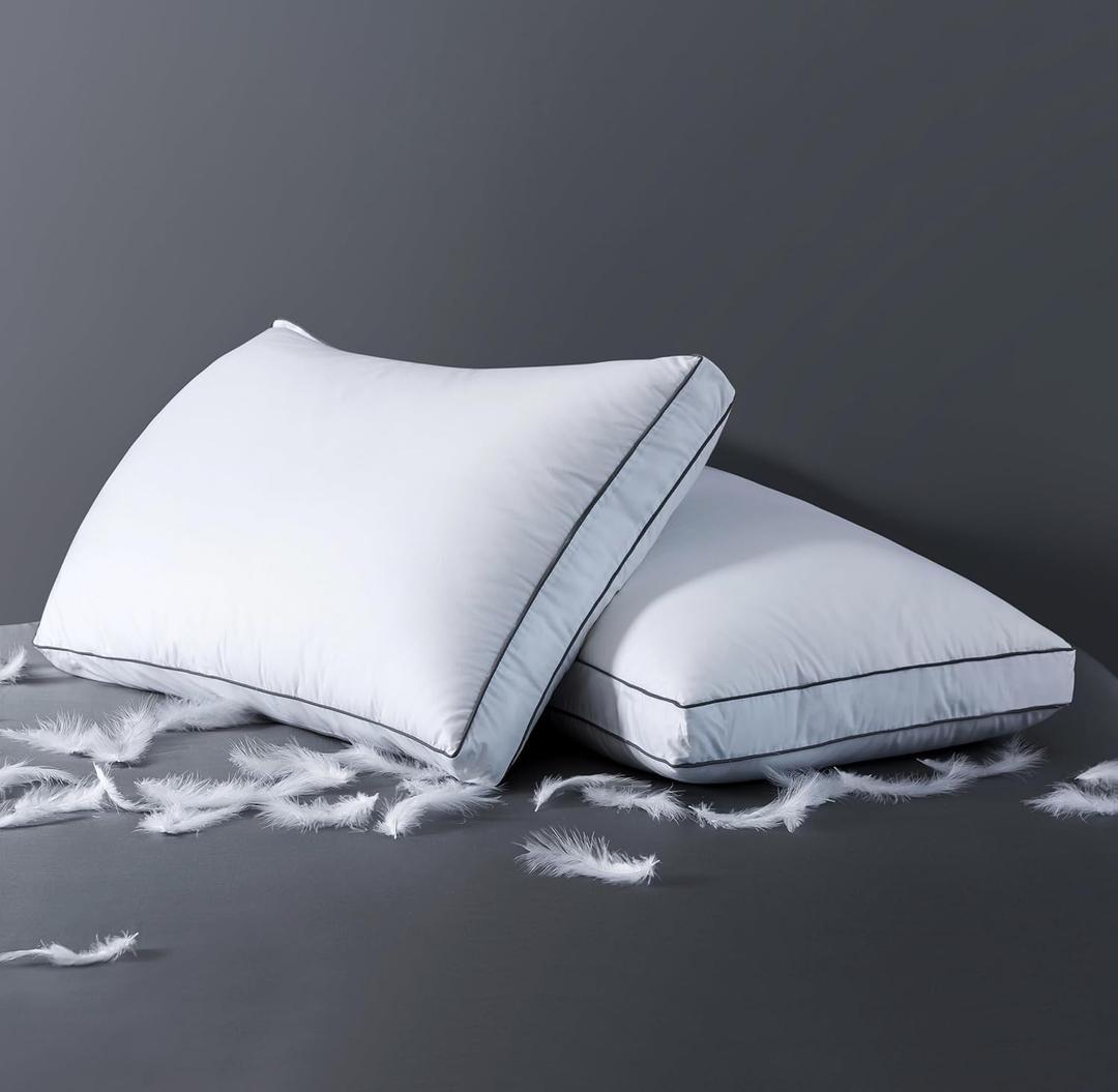 ELNIDO Queen Goose Feather Down Fiber Pillows King Size Set of 2Luxury Hotel Collection Bed Pillows for Sleeping Down Surrounded Pillows 2 Pack, Soft  Fluffy for Side, Back Sleepers 20x36 in