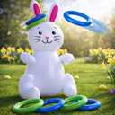 30" Easter Bunny Inflatable Ring Toss Game - Easter Games for Kids with 6 Rings - Weighted Bottom to Keep Inflatable Rabbit Upright - Family Outdoor Easter Party Games for Kids and Adults