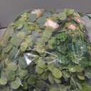 PARTY JOY 2pcs 6.56ft Eucalyptus Garland with Flowers-8 Pink Roses-Lush,Natural Looking, Floral Garland Greenery for Party Wedding Table Indoor Outdoor Backdrop Wall DecorPink