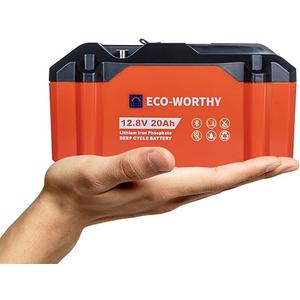 ECO-WORTHY Portable 12V Lithium Battery, 12.8V 20Ah Lithium Iron Phosphate DEEP CYCLE BATTERY, Built-in BMS, 4000+ Cycles, Perfect for Outdoor Camping Fishing RV Marine Trolling Motor Fishfinder
