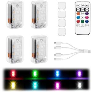 Asunder 4PCS Upgraded 500mAh Wireless LED Strobe Lights with Remote,8-Color Waterproof Rechargeable Emergency Lights with 11 High-Brightness LEDs for Cars,Motorcycles,Bikes,Drones&Aircraft