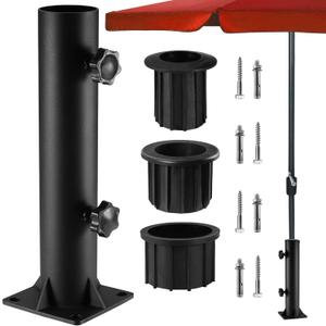 Patio Umbrella Stand Base - Enhanced Deck Umbrella Mount Outdoor, in Wood Ground Flag Pole Holder, Adjustable Patio Table Umbrella Stand Outside for Garden Backyard Balcony Poolside (Upgraded)
