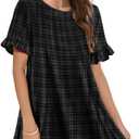 YESNO Summer Dresses for Women 2025 Floral Boho Ruffle Short Sleeve Sundresses Casual Shift Dress ESA (Black, S)