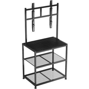23 Inch to 50 Inch Floor Small Corner TV Stand with Storage Shelves for Living Room Bedroom, Universal Floor Television Stands with Mount, Farmhouse Black TV Table Desk Shelf for Small Spaces