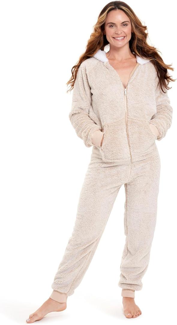 The Big Softy - Adult Onesie Pajamas for Women, Teddy Fleece Womens Onesie Pajamas, Fuzzy Pajama Onesies for Women, Teens PJs (XX-Large, Camel)