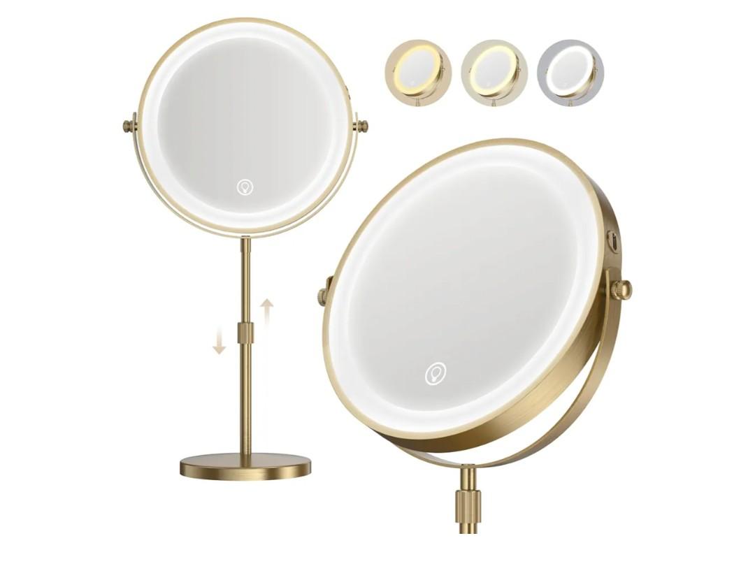 Lighted Makeup Mirror, 5000 mAh Rechargeable Double Sided Magnifying Vanity Mirror with 3 Colors, 1x/20x, 360° Rotation , Brightness Adjustable lighted mirror with magnification, Antique Bronze