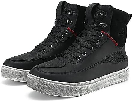BORLENI Cowhide Leather Motorcycle Shoes for Men- Reinforced Street Waterproof Motorcycle Riding Boots with Side Zipper Ankle Support, Anti-Slip Sole Casual Breathable Powersports Shoes Black, Size 10
