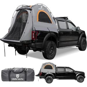 Umbrauto Truck Bed Tent: 5.5-5.8ft Truck Tent Easy Setup for Camping, 3000mm Waterproof Pickup Truck Tent for 2 Person with Double Layer Windows Grey & Orange