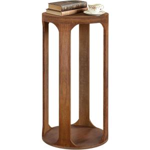 Wooden Drink Table, Pedestal Round End Table, Walnut Brown Nightstand Accent Tables, Small Side Tables for Living Room Plant Stand, Bedroom, 12" x 24"