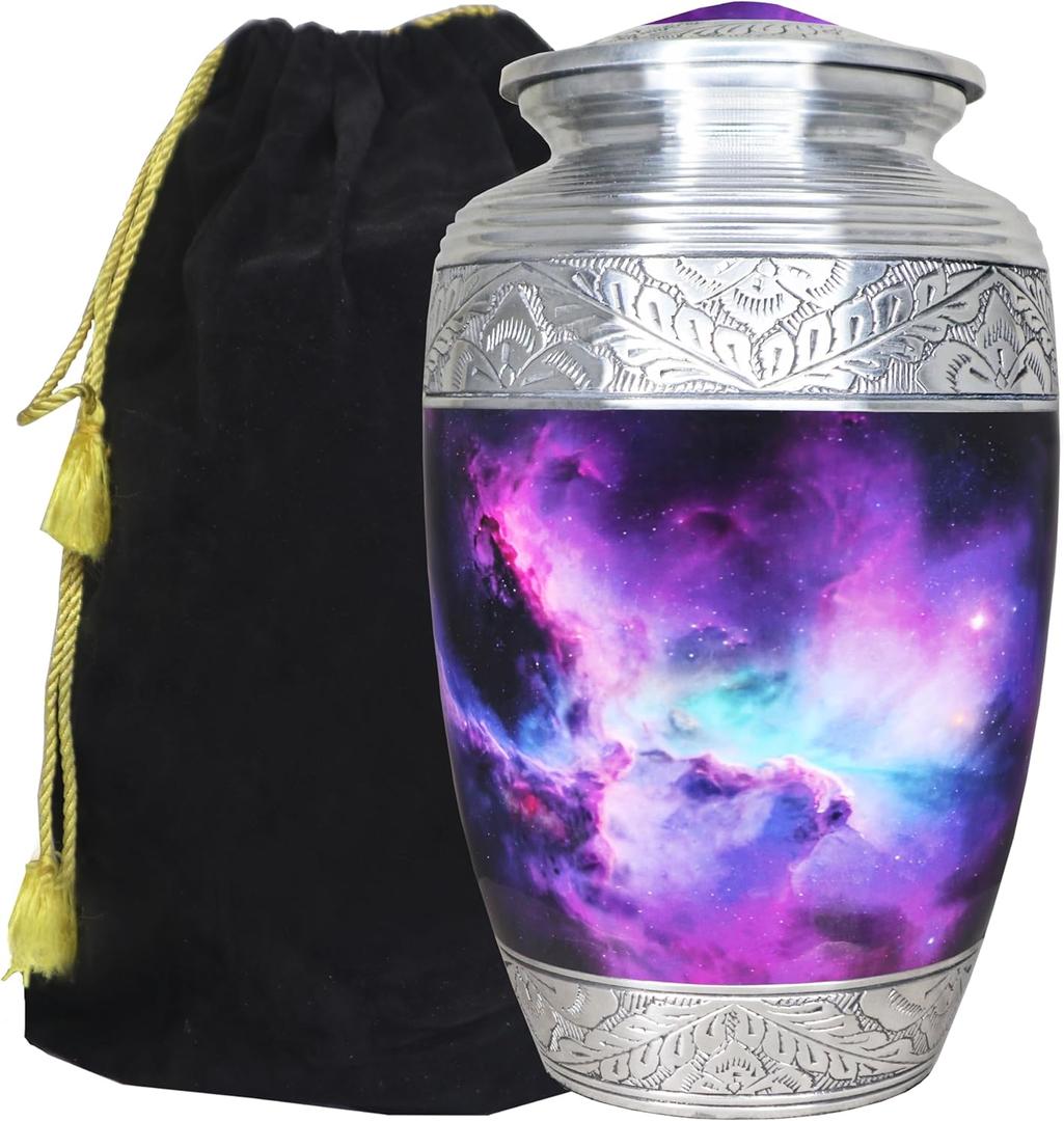 M MEILINXU Cremation Urns for Human Ashes Adult Female & Male, Funeral Urn for Ashes for Women & Man, Purple Cosmic Galaxy Urns, Burial, Aurora Borealis Decorative - Large Full Size