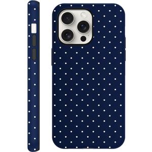Polka Dot Phone Case for iPhone 15 Pro Max Cute Trendy Pattern Case 6.7", Aesthetic Stylish Print Design 2-in-1 Matte Cover Hard PC Shockproof Soft TPU Protection Girls Women Funda, Navy Blue