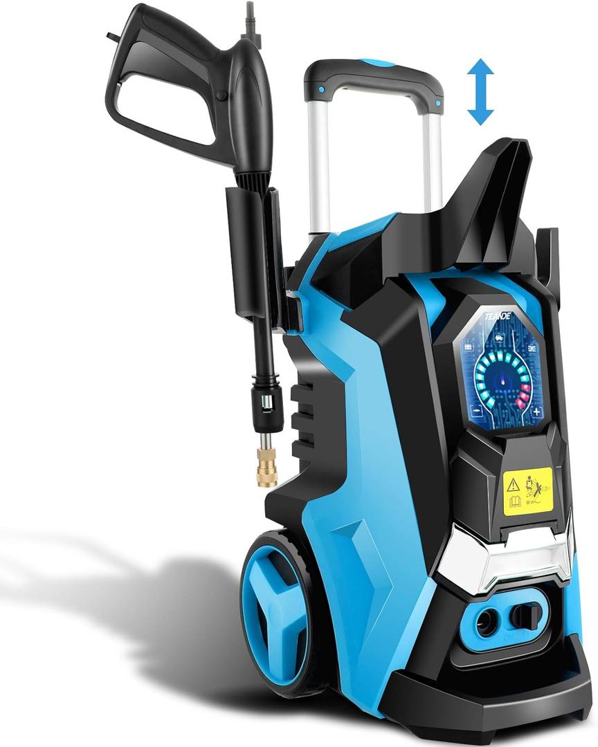 TEANDE Electric Pressure Washer 2.0 GPM Smart High Pressure Power Washer 1800W Powerful Cleaner Machine with Hose Reel, 4 Nozzles, Touch Screen 3 Gear Level,15 Level Pressure