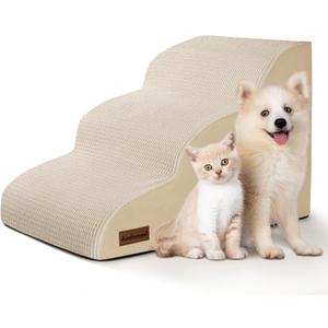 3-Step Dog Ramp and Stairs for Sofa and Chair - Non-Slip Sturdy Pet Steps for Small Dogs and Cats,15.7" H, Beige