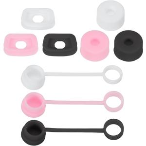 PATIKIL Silicone Spill Stopper for Straw Cup 2.0 40oz/30oz, Set of 9 Tumbler Accessories Including 3 Straw Cover Cap, 3 Square Spill Stopper and 3 Round Leak Stopper, White/Black/Pink