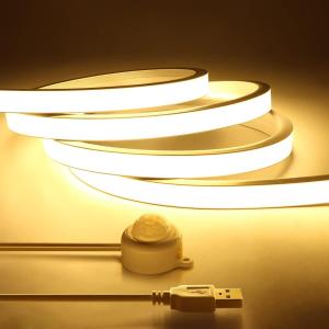 Motion Activated COB LED Strip,5 V USB Motion Sensor Neon LED Strip Lights,6.56FT/2M Waterproof 3500K LED Light Strip, DIY Flexible LED Night Light for Indoor Stairs, Corridor (Warm White)