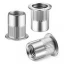 60Pcs Rivet Nut M6 Stainless Steel 304 Flat Head Rivnut Threaded Insert Nutsert Rivet Nut, Knurled Body (Metric M6-Small Pack, Silver)