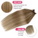 Hair Extensions Real Human Hair, Clip in Human Hair Extensions Light Blonde and Golden 18Inch Remy Hair Extensions Highlights Clip on Extensions 7 Pieces 70Gram