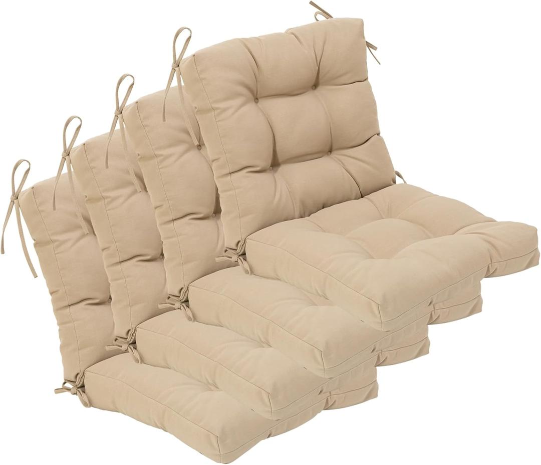 QILLOWAY Outdoor Seat/Back Chair Cushion Tufted Pillow, Spring/Summer Seasonal Replacement Cushions - Pack of 4 (Beige/Sand/Camel