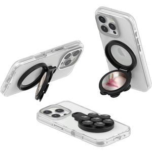 BAISRKE Magnetic Phone Holder- Strong Suction Cup Grip, 360 Rotating Stand with Mirror & Wrist Strap, Hands-Free for iPhone 17/16 Pro Max/Android, Sticks to Tile/Glass/Marble (Black)