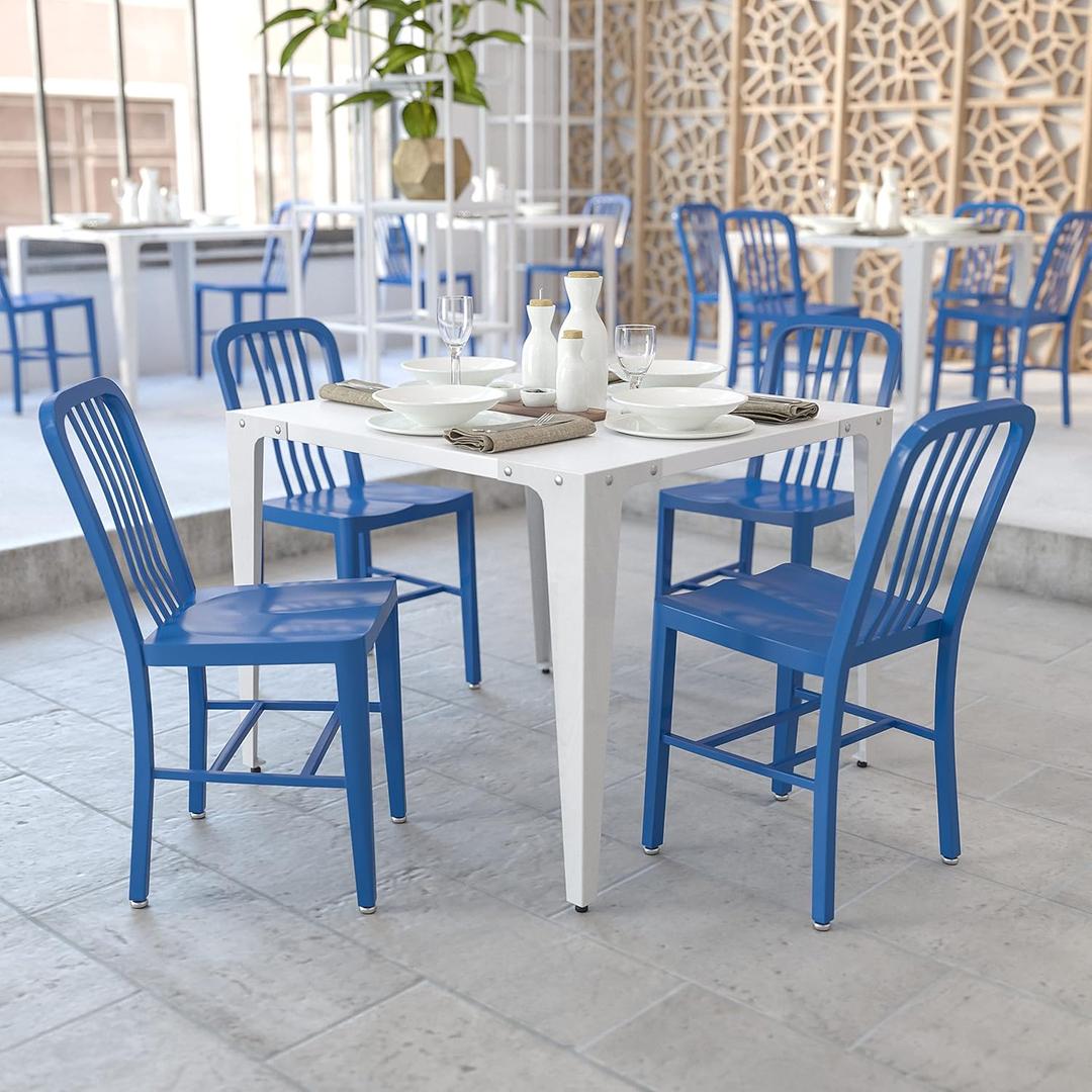 Flash Furniture Gael Commercial Grade 2 Pack Blue Metal Indoor-Outdoor Chair (Set of 2)