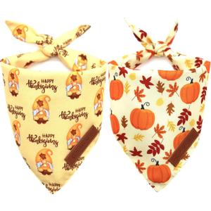 2 x Realeaf Thanksgiving Dog Bandanas 2 Pack, Pumpkins and Happy Thanksgiving Pet Scarf for Boy and Girl, Premium Durable Fabric, Reversible Holiday Bandana for Large and X-Large Dogs Pets (X-Large)