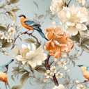 VEELIKE Vintage Bird Wallpaper Stick and Peel Floral Wallpaper Blue Floral Contact Paper for Cabinets Walls 17.7''x354'' Self Adhesive Removable Bird Wall Mural for Renters Bedroom Bathroom