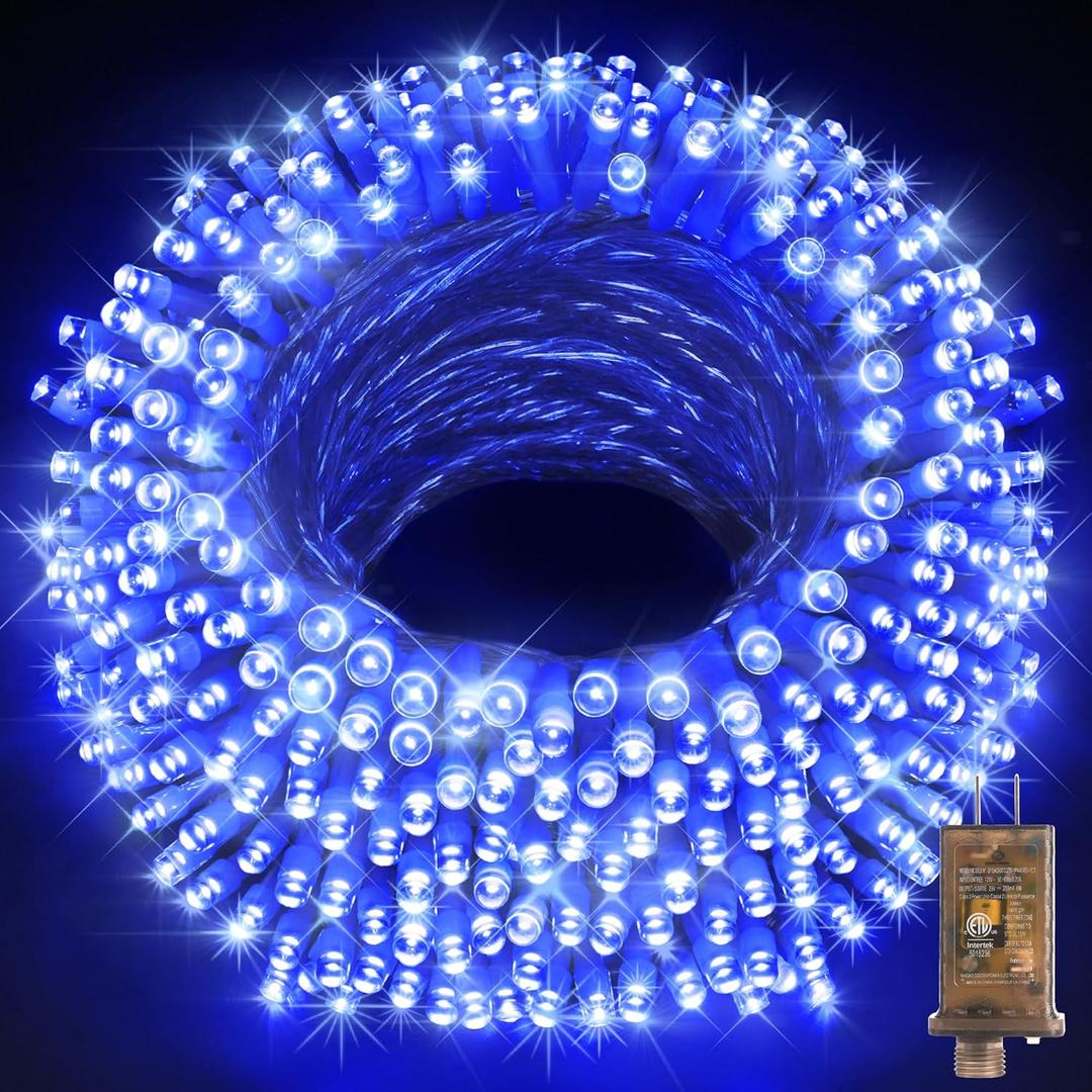 KNONEW 403ft 1000 LED String Lights Outdoor Christmas Light 8 Modes & Timer Fairy Lighting Plug in Waterproof for Xmas Yard Tree Wedding Party Holiday Decorations (Blue)