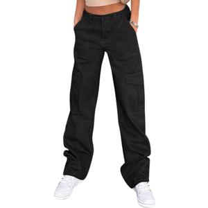Lepunuo Cargo Pants for Women High Waisted Casual Pants Baggy Stretchy Wide Leg Y2K Streetwear with 6 Pockets M