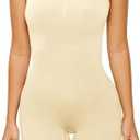 HOMETA Women's Shapewear Bodysuits Tummy Control Butt Lifter Body Shaper Strapless Seamless Mid Thigh Jumpsuit Tops, Size L, Yellow