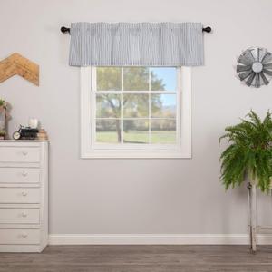 VHC Brands Sawyer Mill Blue Valance Lined Farmhouse Stripe for Kitchen or Dining Room Windows 16x60 Curtain