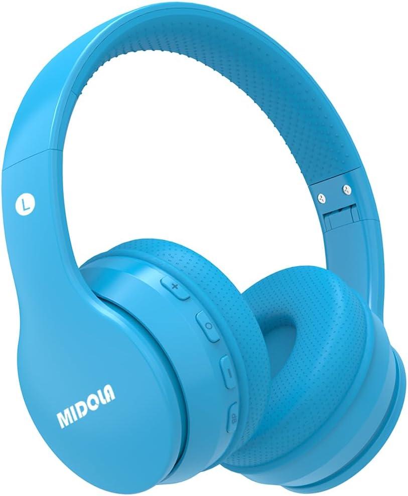 MIDOLA Kids Headphones Bluetooth 5.4 Wireless 68H Play Time Volume Limit 85/94dB Over-Ear Foldable Headset,Type-C Fast Charging,with Wired Aux Mic for Toddler Child Pad Tablet Blue