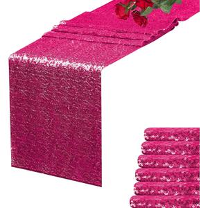 Hot Pink Sequin Table Runner 12" x 72" Pack of 6 Sequin Table Cloth Runner Glitter Table Runner for Party Decor Glitter Party Supplies Fabric for Baby Shower Event Table Decor