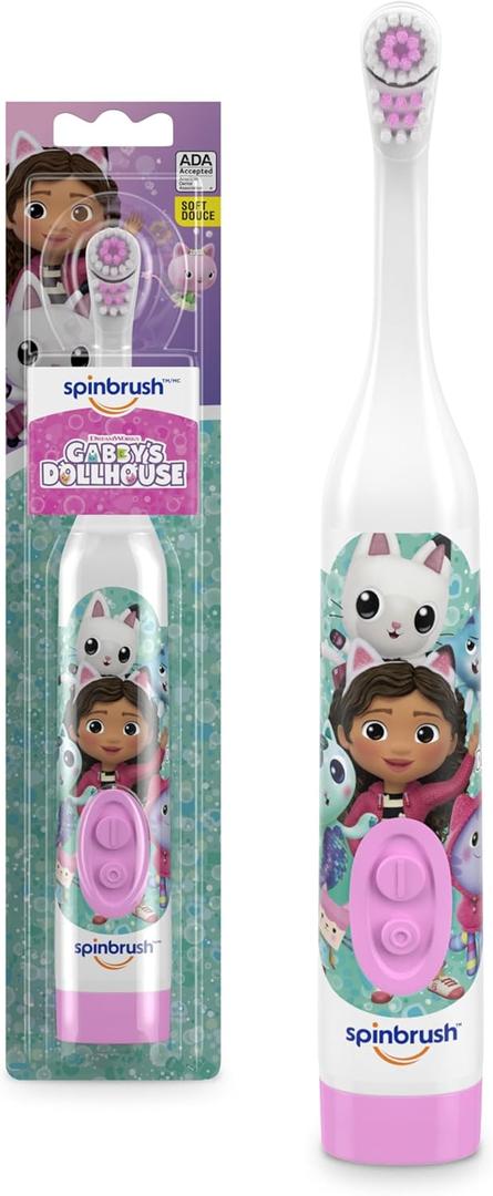 Gabby's Dollhouse Kids Spinbrush Electric Battery Toothbrush, Soft Bristles