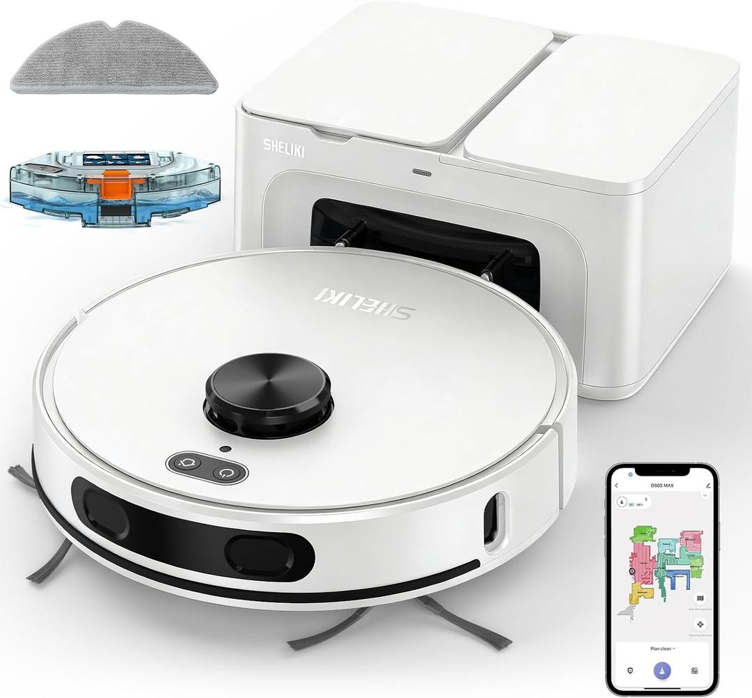 SHELIKI Robot Vacuum and Mop Combo, Self-Emptying Robotic Vacuums Cleaner LiDAR Navigation for Hard Floor