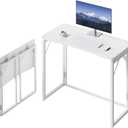 JOYMOOP White Folding Desk - 31.5", No Assembly Small Foldable Desk for Home, Office, Wooden Top Folding Computer Desk for Working, Writing, Studying, 31.5" Width
