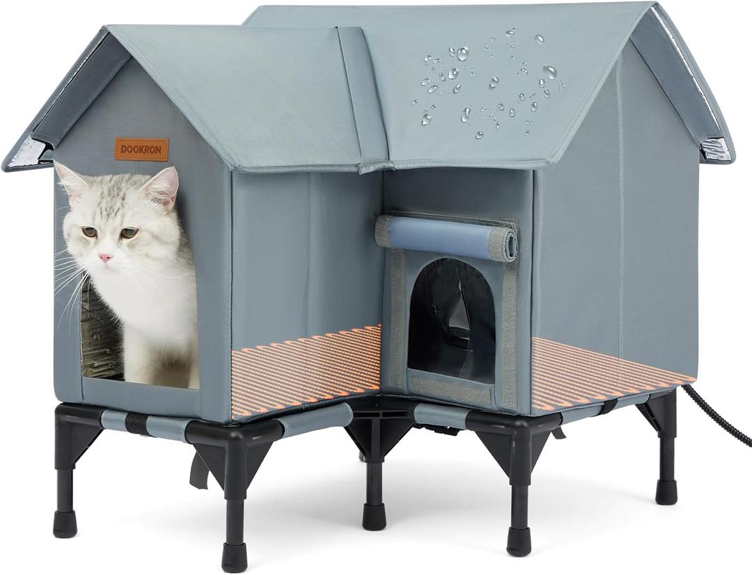 Outdoor Cat House Weatherproof, Heated Cat House for Outside, Insulated Outdoor Cat Shelter with Thickened Model (Grey, L)