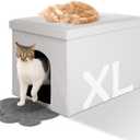 MEEXPAWS Cat Litter Box Enclosure Furniture Hidden, Cat Washroom Bench Storage Cabinet |Large 25.6'' x 17.7'' x 17.7''| Dog Proof | Waterproof Inside/Easy Clean | Easy Assembly | Odor Control(White)