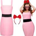 Women's Power Animated Costume Set Vest Dress Wide Cinch Black Belt Tank Dress for Halloween Party Character Cosplay (Pink)