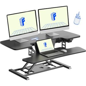 FLEXISPOT 40" Electric Standing Desk Converter, Height Adjustable Riser, Sit to Stand Monitor and Laptop Workstation with Wide Keyboard Tray, Black