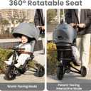 QPlay Baby Bike Stroller for Age 10 Months to 6 Years Old,8 in 1 Folding Toddler Bike Stroller with Removable Canopy & Guardrail Rotatable Seat -Tricycle for Toddlers Age 3-5 Boys & Girls Gift Trike, Grey