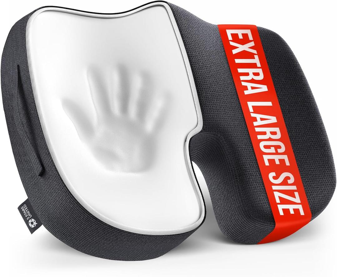 5 STARS UNITED Seat Cushion for Tailbone Pain Relief  Large Memory Foam Cushion for Coccyx, Hip, Sciatica & Post-Surgery Recovery  Wheelchair, Car, Desk, Gaming & Office Chairs, Black